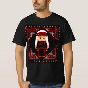 Camiseta lindo chica palestino bordado tatuaje rojo