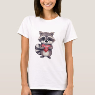 Camiseta lindo color de agua raccoon con corazón