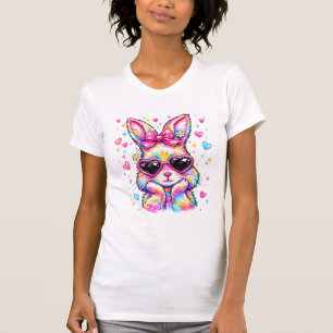 Camiseta Lindo conejito de Pascua con lazo teñido de mujer 