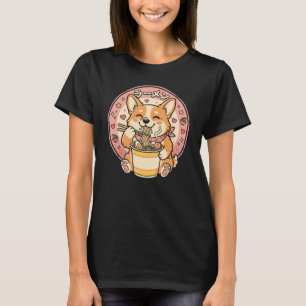 Camiseta Lindo Corgi Comiendo Ramen Kawaii Fideos Japoneses