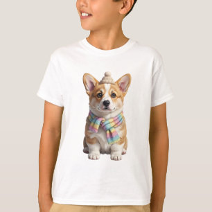 Camiseta Lindo Corgi con Gorro y Bufanda de Arcoíris para N
