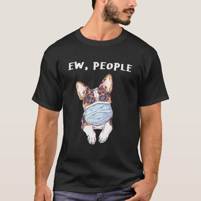 Camiseta Lindo Corgi Ew Gente Perro Con Máscara Facial (Anverso)