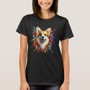 Camiseta Lindo Corgi Galés en Salpicaduras de Pintura Color