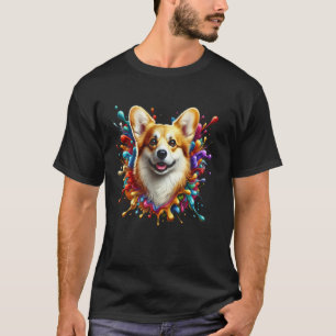 Camiseta Lindo Corgi Galés en Salpicaduras de Pintura Color