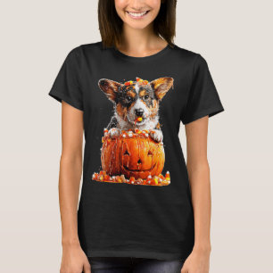 Camiseta Lindo Corgi Goteando Calabaza Candy Corn Halloween
