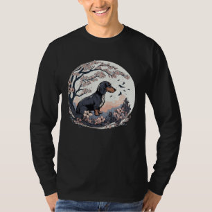 Camiseta Lindo Dachshund Flor de Cerezo Raza de Perro Japon