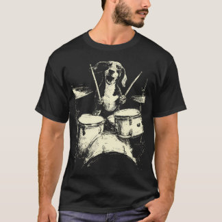 Camiseta Lindo Dachshund Tocando la Batería Música Divertid