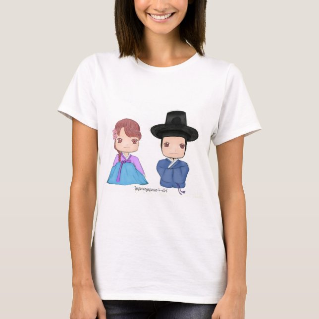 Camiseta ♥ lindo de los pares de Hanbok (Anverso)