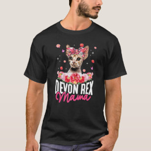 Camiseta Lindo Devon Rex Mamá Bandana de Flor de Gato Día d