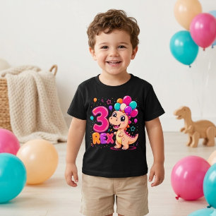 Camiseta Lindo dinosaurio Rex 3 cumpleaños colorido niño
