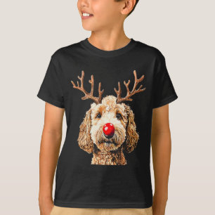 Camiseta Lindo divertido reno Santa Goldendoodle Navidad T
