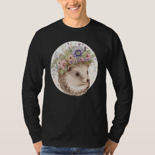Camiseta Lindo erizo acuarela corona de flores animal