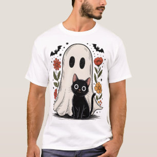 Camiseta Lindo fantasma y gato de Halloween