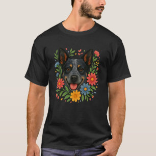 Camiseta Lindo Floral Blue Heeler Flores Coloridas de Prima