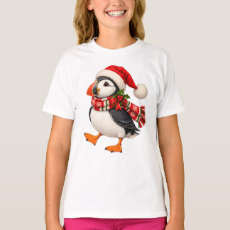 Camiseta Lindo frailecillo de Navidad Santa Pájaro festivo