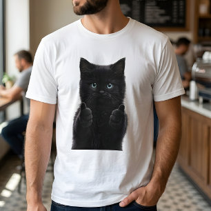 Camiseta Lindo gatito negro pulgares arriba blanco