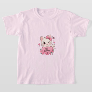 Camiseta Lindo Gatito Rosa Sé Feliz Las Cosas Buenas Toman