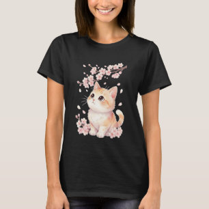 Camiseta Lindo gatito Sakura Flor de cerezo japonés Kawaii