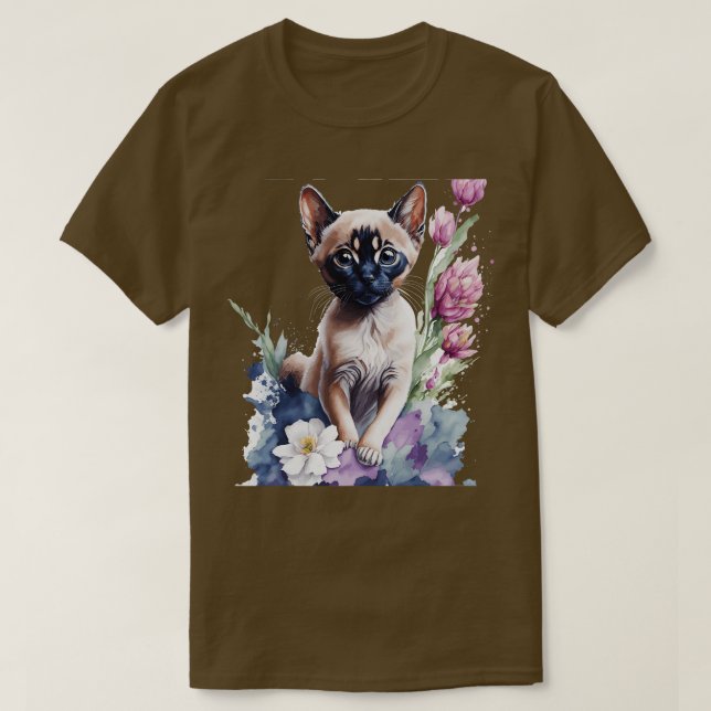 Camiseta lindo gatito tonkinés frente a las flores vibrante (Diseño del anverso)