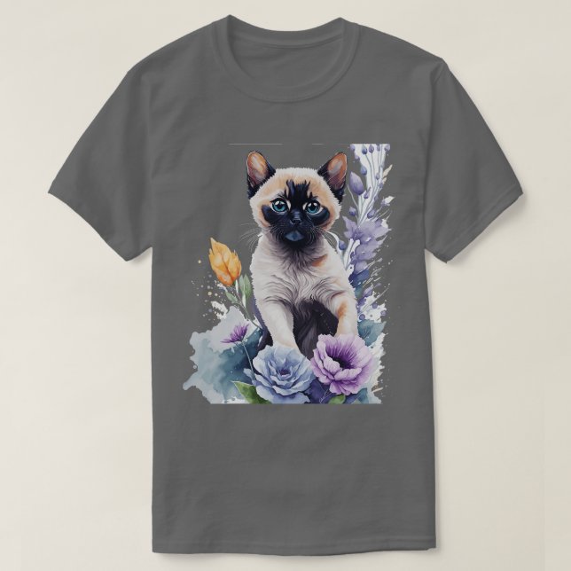 Camiseta lindo gatito tonkinés frente a las flores vibrante (Diseño del anverso)