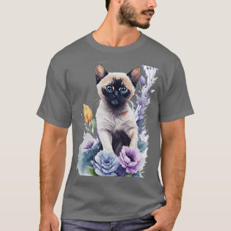 Camiseta lindo gatito tonkinés frente a las flores vibrante