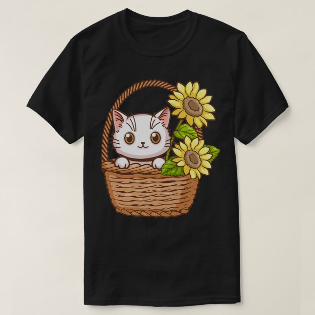 Camiseta lindo gato con girasol 5 (Diseño del anverso)
