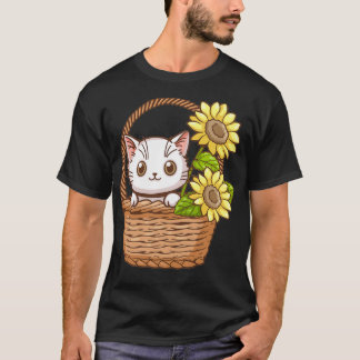 Camiseta lindo gato con girasol 5