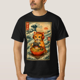 Camiseta Lindo gato gamer Kawaii divertido Ramen Retro Japo