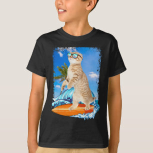 Camiseta Lindo Gato Hawaiano Surfista Amante del Verano de