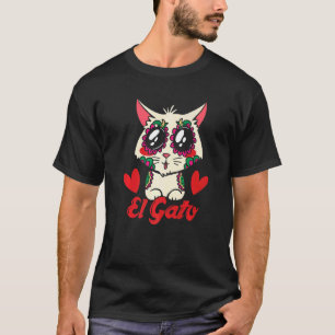 Camiseta Lindo Gato Mexicano El Gato Flores Corazones El Dí