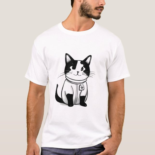 Camiseta lindo gato negro y blanco (Anverso)