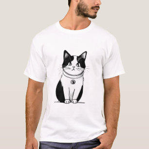 Camiseta lindo gato negro y blanco