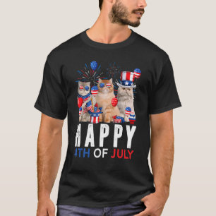 Camiseta Lindo Gato Persa Rojo Blanco Azul Patriótico Feliz