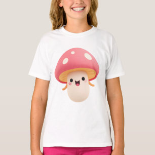 Camiseta Lindo hongo rosa Kawaii sonriente para niños