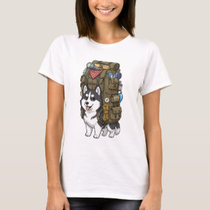 Camiseta Lindo Husky De Aventura Llevando Tamaño Exagerado