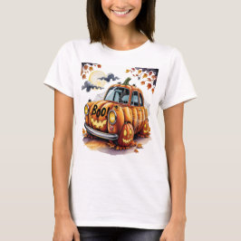 Camiseta Lindo Jack O Lantern Calabaza Coche Espeluznante d
