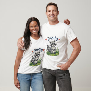 Camiseta Lindo Jimothy Mapache en el Jardín con Corazones