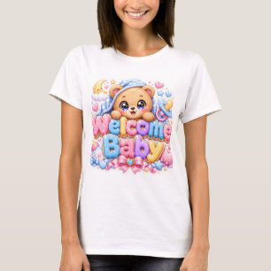 Camiseta Lindo Kawaii Bienvenido Bebé Oso de Peluche Rosa P