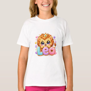 Camiseta Lindo Kawaii Leo León Nombre Pastel Rosa Corona Br