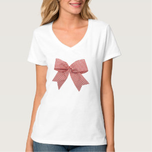 Camiseta Lindo lazo de cinta de gingham a cuadros rojos y b