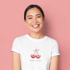 Camiseta Lindo lazo de corazón de cereza rojo y rosa