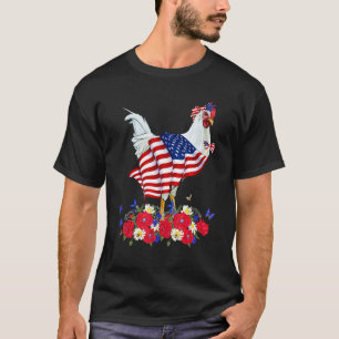 Camiseta Lindo lazo de pollo de la bandera americana Flores