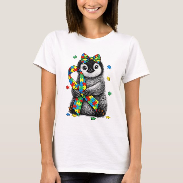 Camiseta Lindo lazo de rompecabezas de pingüino de concient (Anverso)