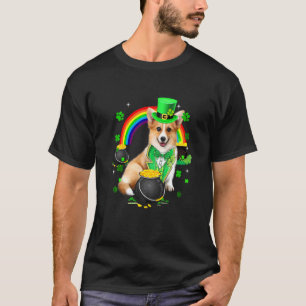 Camiseta Lindo Leprechaun Corgi Trébol Día de San Patricio