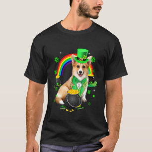 Camiseta Lindo Leprechaun Corgi Trébol Día de San Patricio