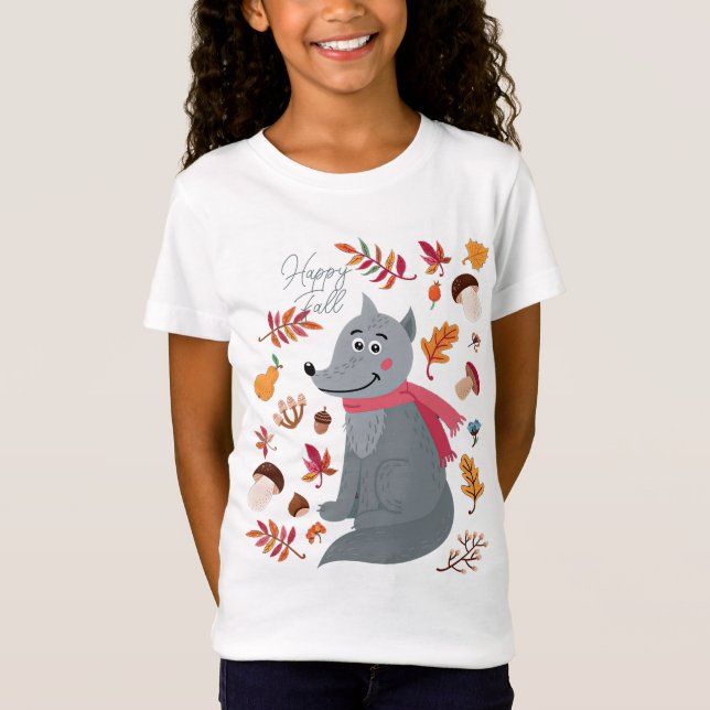 Camiseta Lindo lobo de otoño con texto personalizado (Anverso)