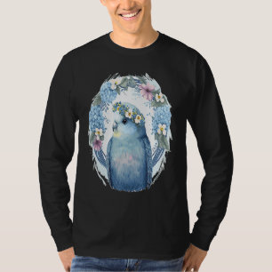 Camiseta Lindo loro azul periquito pájaro corona de flores 