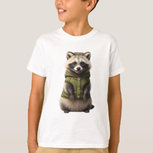 Camiseta Lindo Mapache Esponjoso con Chaleco Verde para Niñ