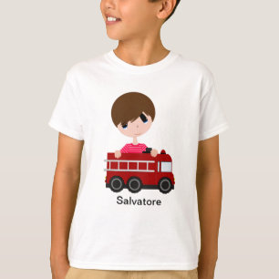 Camiseta Lindo, muchacho con el coche de bomberos