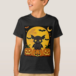 Camiseta Lindo murciélago de dibujos animados y calabazas d